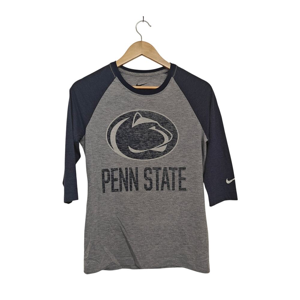 Nike Penn State Nittany Lions Baseball Tee Raglan Shirt Gray Blue Medium